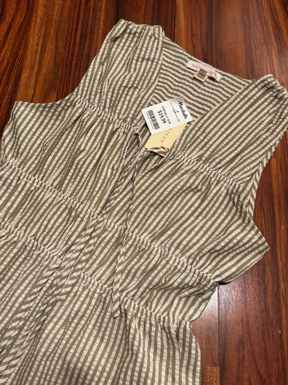 Monteau Beige and White Striped Sleeveless Jumpsuit - Picture 2 of 5